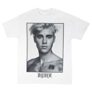 Justin Beiber small graphic tee shirt short sleeve white band